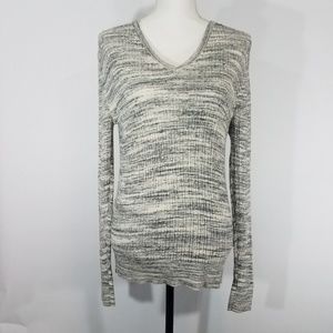 Sonoma Womens Sz M Knit V Neck Gry & Wht Sweater